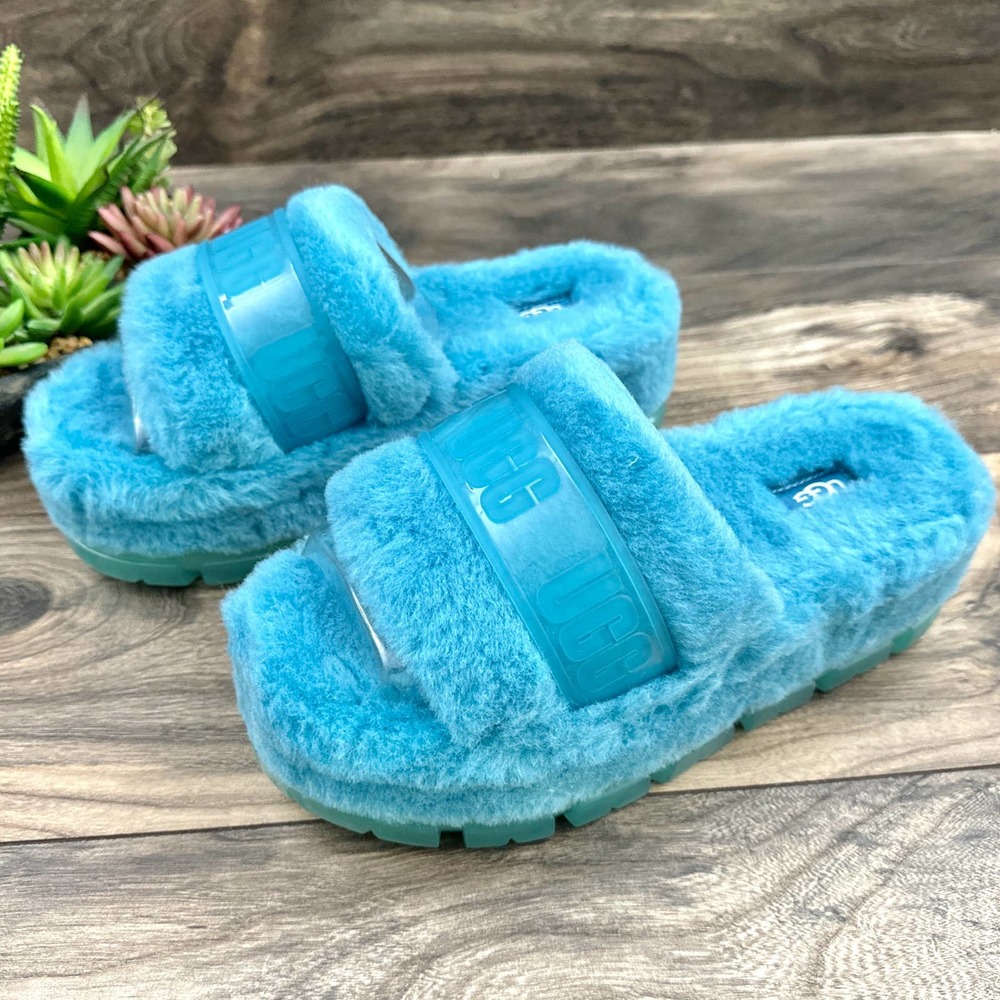 ❌SOLD❌UGG Australia Fluffita 8 Tidal Wave Clear Slide Platform Slipper Sandals - Picture 4 of 12